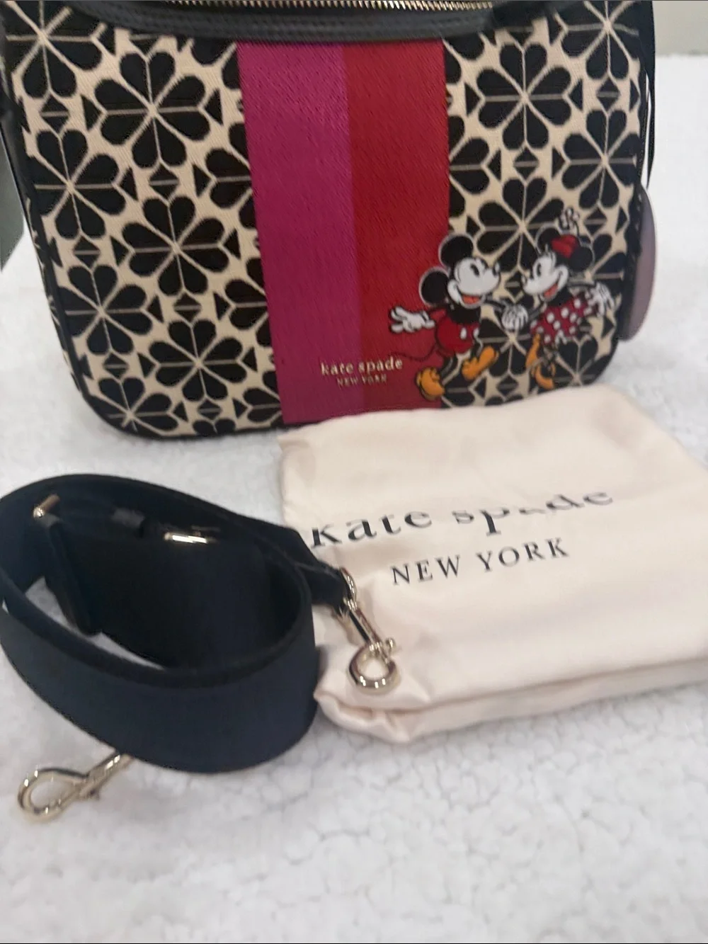 kate spade Minnie & Mickey Floral Stripe Crossbody Bag in Black/Cream/Red - Picture 7 of 7